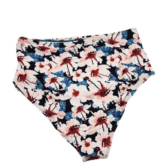 Blue Ruffle Tankini Top Swimsuit & Floral High-Waisted Bikini Bottoms Size XXL - Picture 7 of 7